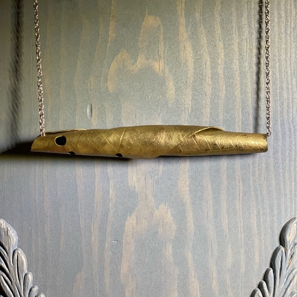 Rolled copper handmade slide on gold tone chain. Fun unique piece! - Picture 4 of 5